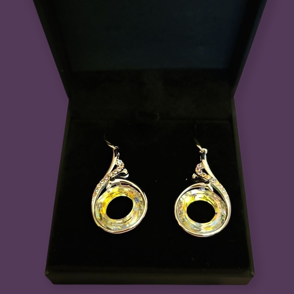 KATE LYNN Rise from the Ashes Phoenix Irridescent Crystal Dangle Hook Earrings